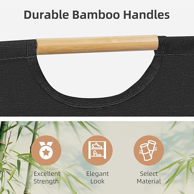 STORAGE MANIAC 3-Pack Large Laundry Hamper, 80L (21.1 Gal) Collapsible Laundry Basket with Bamboo Handles, Freestanding Waterproof Clothes Hamper for Laundry Room, Bedroom, Dorm, Towels, Black