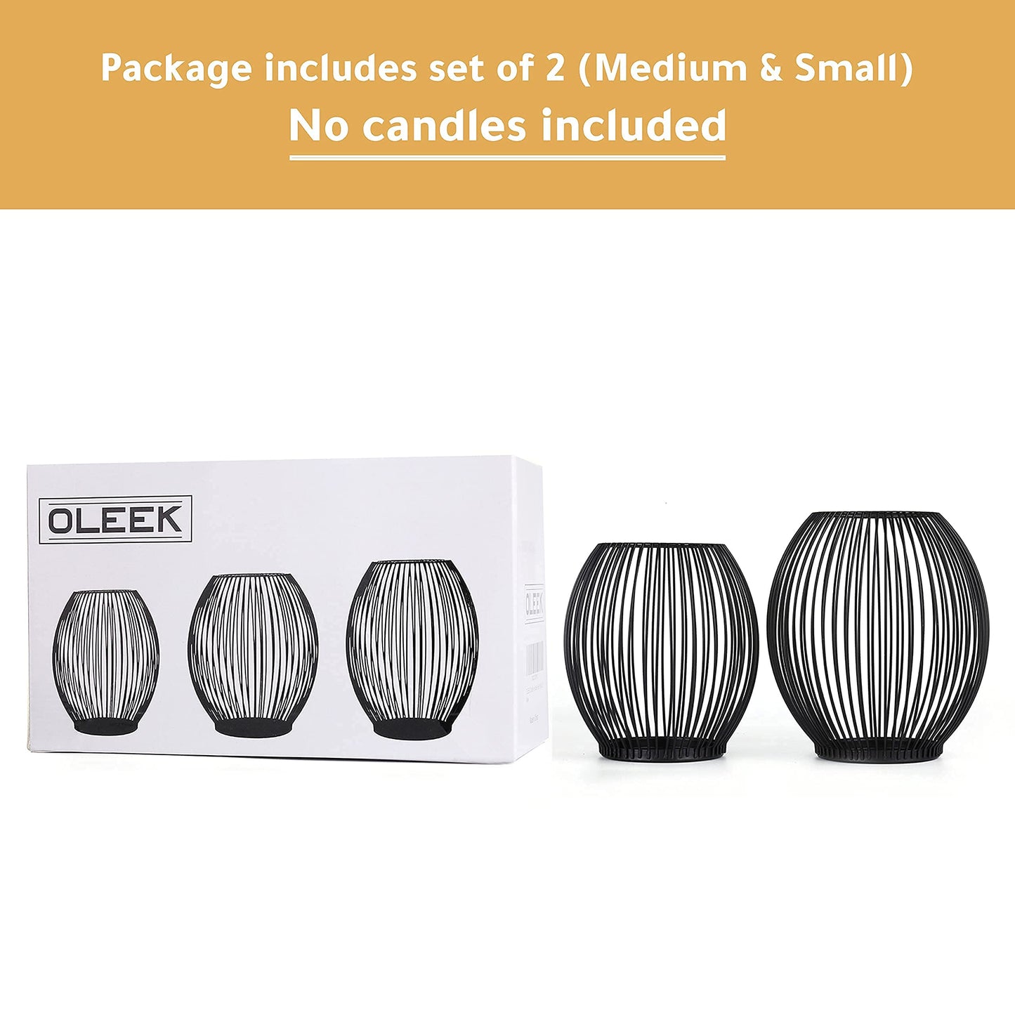OLEEK Outdoor Candle Holder Decor Set - Black Candle Holder - Candles Holders for Table Centerpiece - Hurricane Candles Holder for Pillar Candles Cage Candle Holders Black Wire Decorative