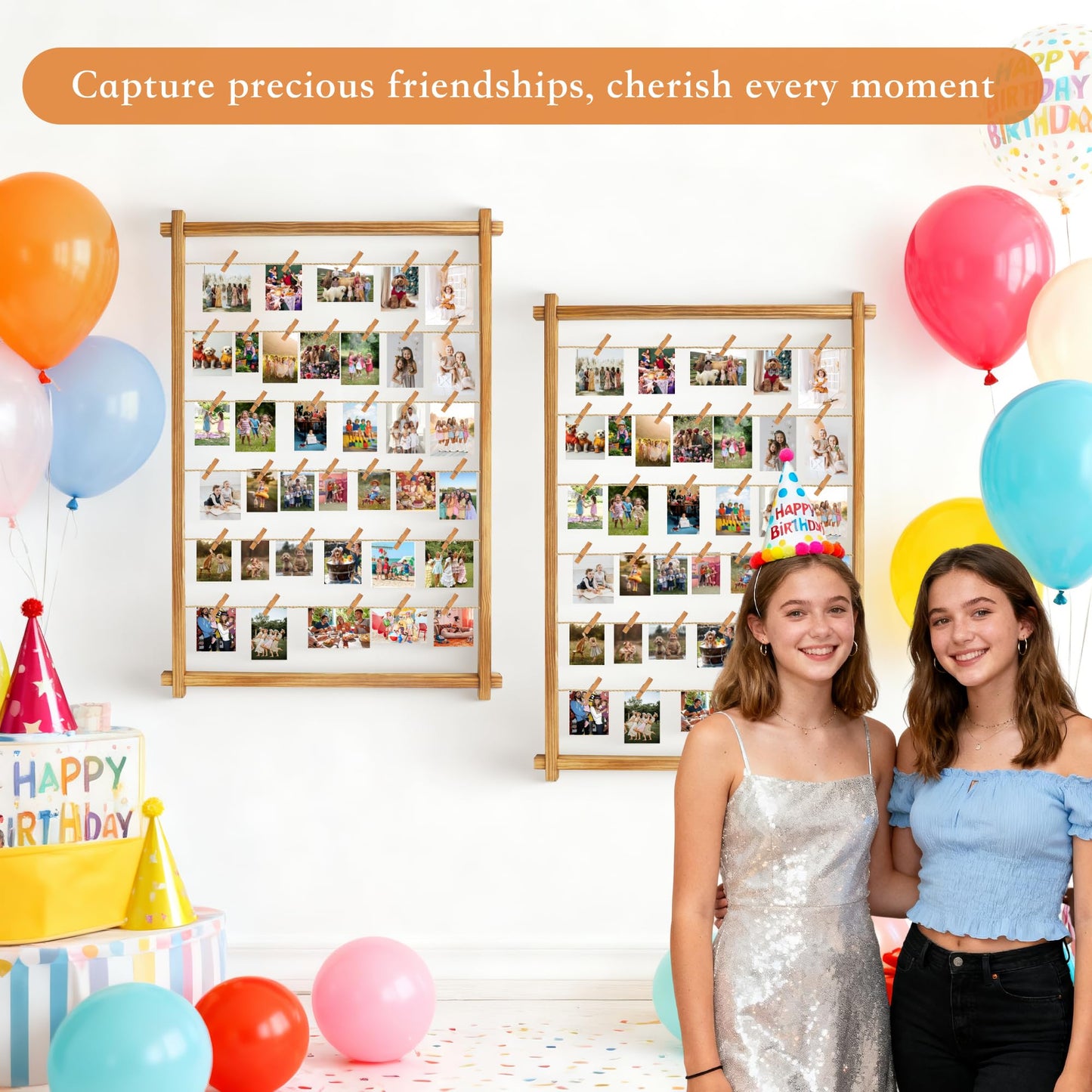 Collage Picture Frame,Photo Display Board with Clips,Hanging Pictures Frames Photos Wall Decor for Wedding Graduation Party Birthday Greeting Letter Postcards Christmas Cards Holder Organizer,39 inch