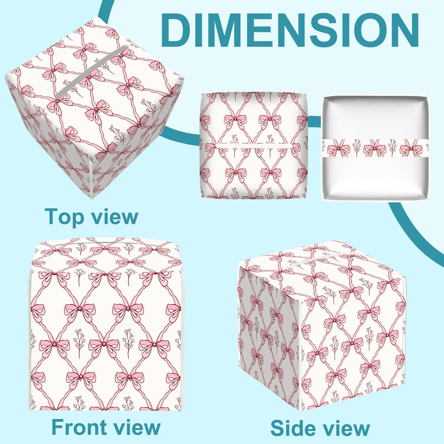 Vintage Retro Pink Ribbon Tissue Box Cover Square,Leather Tissue Holder,Waterproof Leather Facial Paper Organizer Tissue Box Cover for Home Office Bathroom Vanity Countertop,5.2" x 5.2" x 5.2"