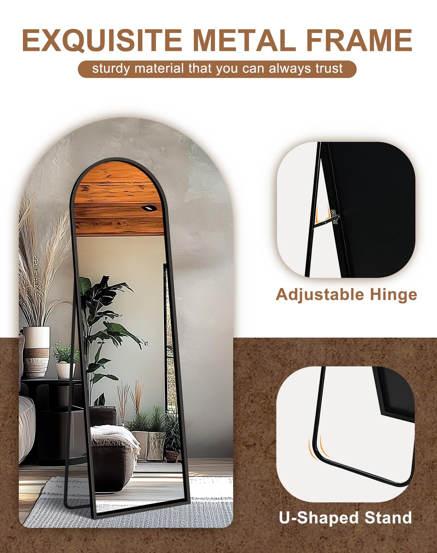 Delma Arched Mirror Full Length,Standing Mirror Full Body,Large Floor with Stand for Wall Entryway Door Bedroom Bathroom Living Room