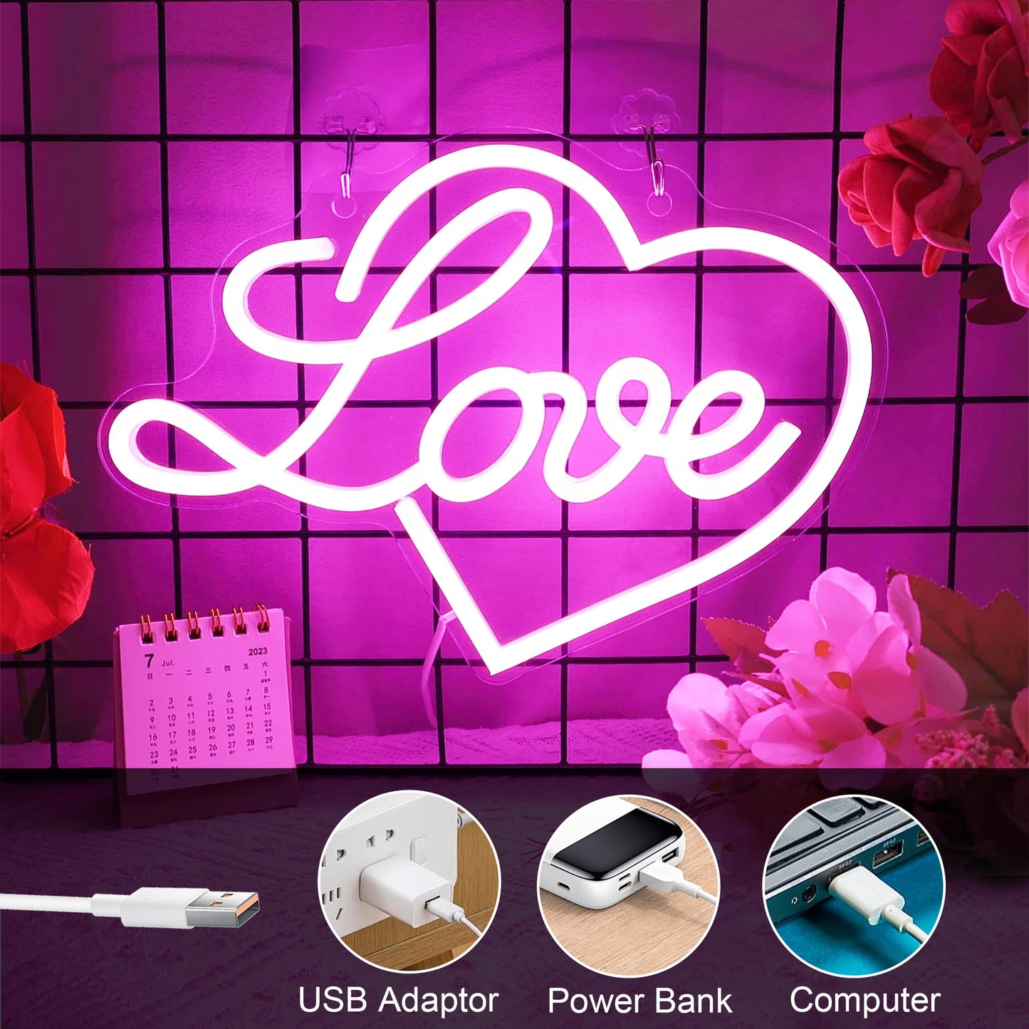 Anywin Love Heart Neon Signs for Wall Decor, Pink Gifts for Women Neon Light with Dimmable for Room Decor, Mother Day Father Day Engagement Wedding Anniversary Birthday Lovers Gift