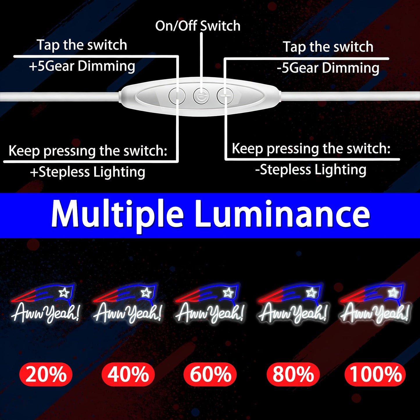 Football Team Neon Sign, Cool Dimmable Light Up Led Aww Yeah Football Sign Merch Logo Hanging USB Powered for Wall Decor, Man Cave, Bedroom, Game Room Deco, Birthday Christmas Gift for Kids Boys Fans (Petriots)
