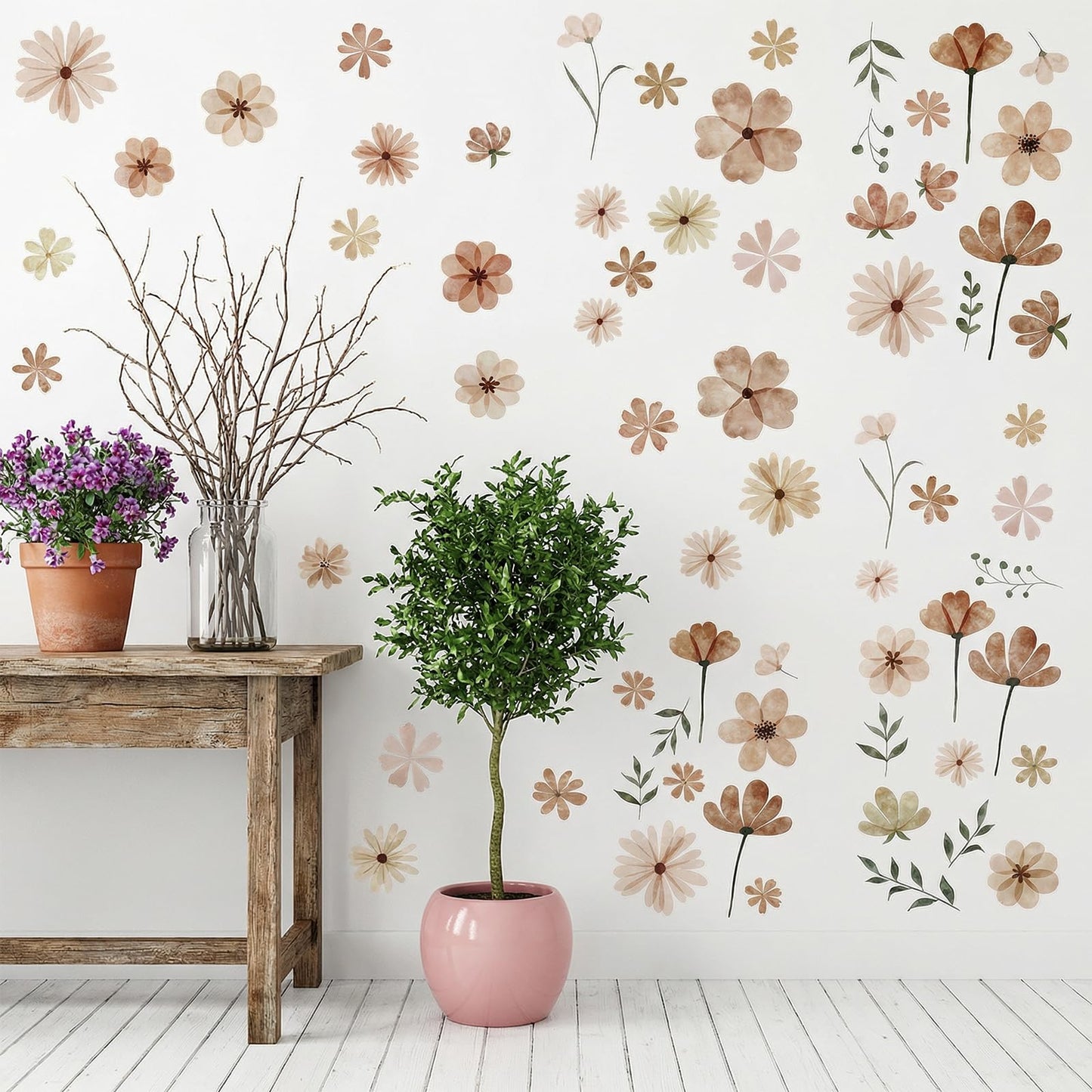 104 Pcs Daisy Wall Decals Boho Flower Stickers Wildflower for Girls' Rooms Playrooms and Nurseries Art Bedroom Classroom Removable Peel and Stick Wall Decor Cute Decorations 9 Sheets