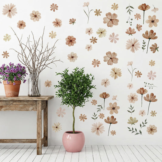 104 Pcs Daisy Wall Decals Boho Flower Stickers Wildflower for Girls' Rooms Playrooms and Nurseries Art Bedroom Classroom Removable Peel and Stick Wall Decor Cute Decorations 9 Sheets