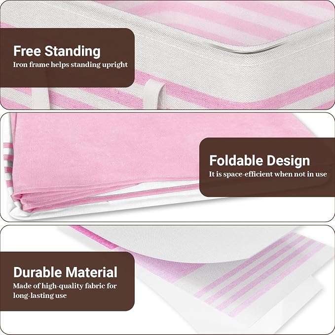 WOWBOX 2 Pack Laundry Baskets, Laundry Hampers, Freestanding Dirty Clothes Hampers with Reinforced Handles & Cross Stitch & Waterproof Coating, for Laundry Bedroom Bathroom Dorm,100L Pink