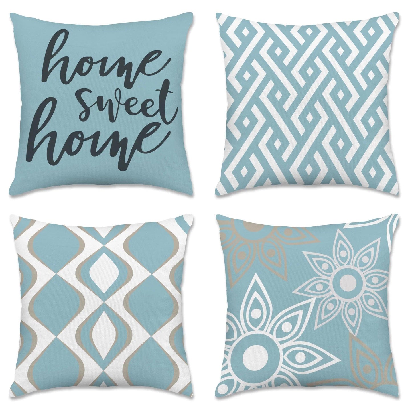 Hexagram Outdoor Throw Pillow Covers 18x18 Set of 4, Decorative Geometric Modern Boho Blue Pillow Covers, Home Sweet Home Farmhouse Cushion Case for Couch Sofa Indoor Bedroom Decor(No Insert)