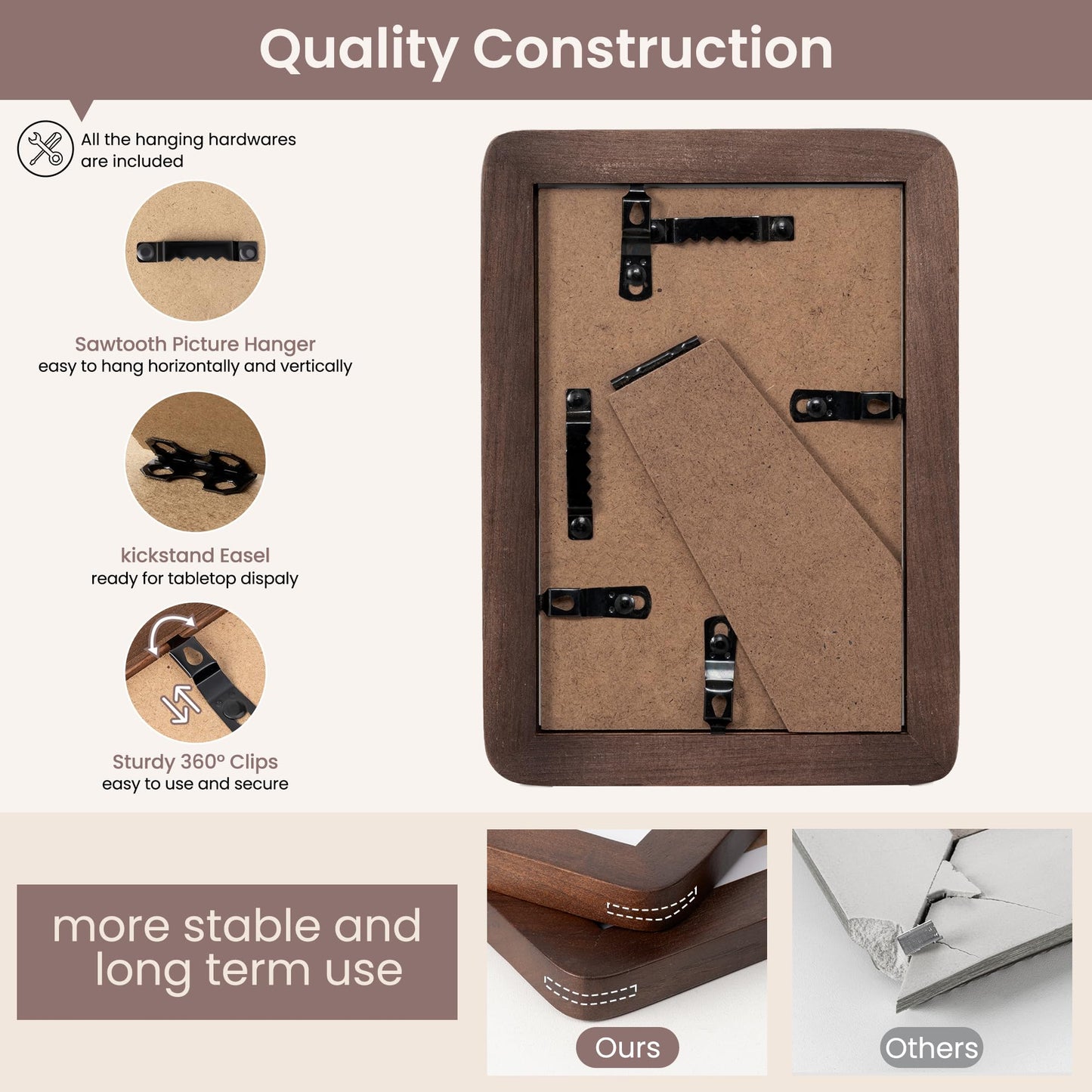 FLYJOE 4x6 Picture Frame - Solid Walnut Wood Frame 4x6 with Mat for 3.5x5, 4''x6''Photo Frame,Tabletop and Wall Display, Hanging Hardware Included, 4 By 6 Picture Frame Wood, Natural Walnut