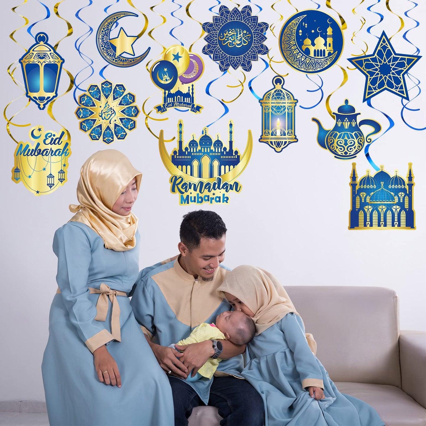 Zonon 30 Pieces Eid Ramadan Mubarak Decorations for Home Hanging Swirl Streams Ceiling Decor Star Moon Lantern Shining Foil Decor for Eid Al-fitr Party Egyptian Supplies