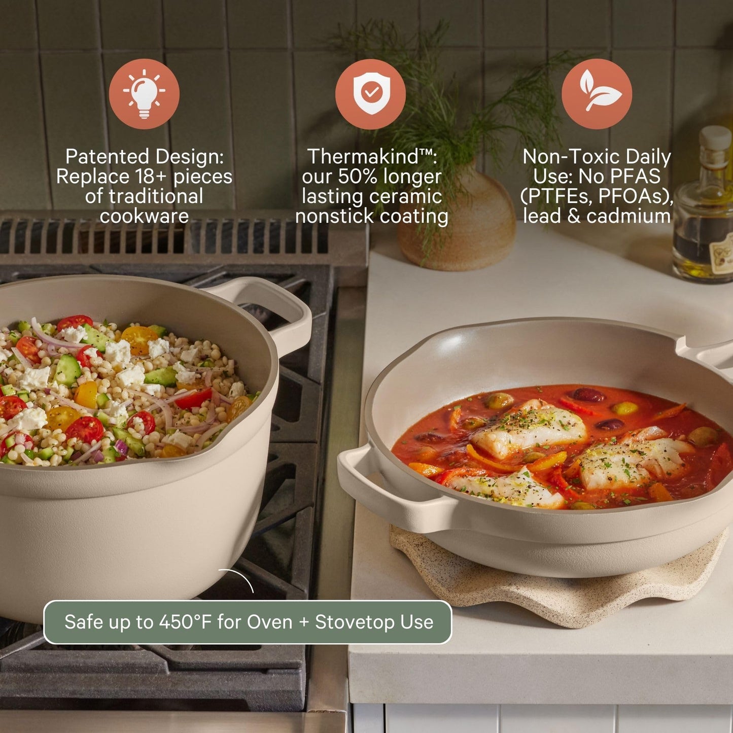 Our Place Cookware Duo | 7-Piece Ceramic Cookware Set with 10.5" Always Pan 2.0, 5.5 Qt Perfect Pot & Strainer Basket | Induction & Oven Safe up to 450°F | Nonstick, Non-Toxic Cookware | Spice