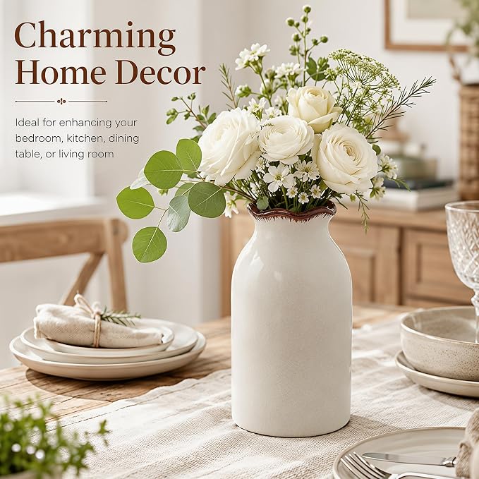White Vase Ceramic Crackle Floral Vase for Modern Minimalism Nordic Home Bookshelf Living Room Table Centerpiece Decor