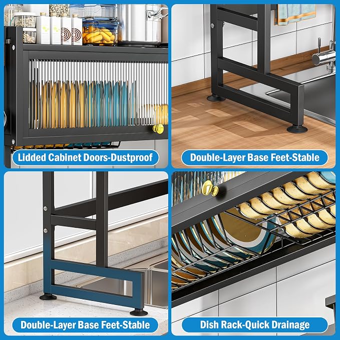 SNSLXH 𝐋𝐚𝐫𝐠𝐞 2-Tier Over The Sink Dish Drying Rack, 33.66"×31.1"×11.81", Large Sink Rack for Kitchen, Saving Kitchen Space, Cover Design Holds Dishes, Bowls, and Cutlery, Kitchen Sink Shelf