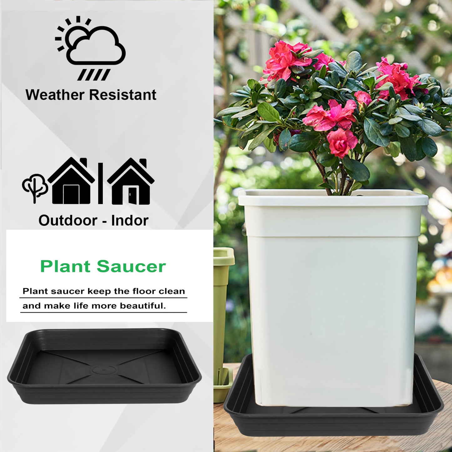 Feyvdzv 4 Pack Square Plant Saucer Tray 8 inch, 6 8 10 12 14 16 18 20 inch Heavy Duty Plastic Square Plant Saucers for Indoors Outdoor, Flower Planter Drip Trays for Pots, Seed Starting Tray