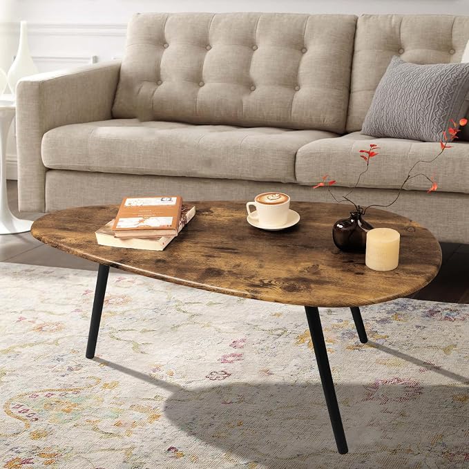 Modern Coffee Table for Living Room Small Mid Century Coffee Tables Rustic Oval Coffee Tables Retro Accent Sofa Center Tables for Living Room Easy Assembly 22" D x 43" W x 18" H