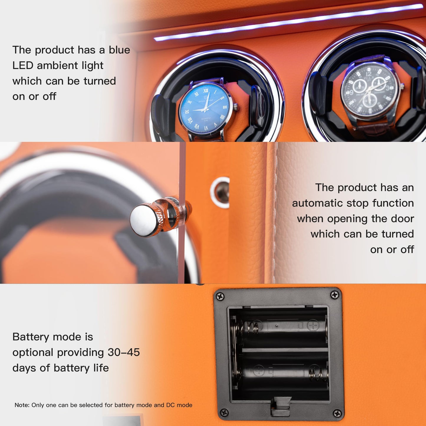 KOHUDIS Watch Winder for 2/4/6/9 Automatic Watches, high-end Leather Making, Super Quiet Mabuchi Motor, Two Power Modes, Built-in led Lights (Apricot, 6 Slots)