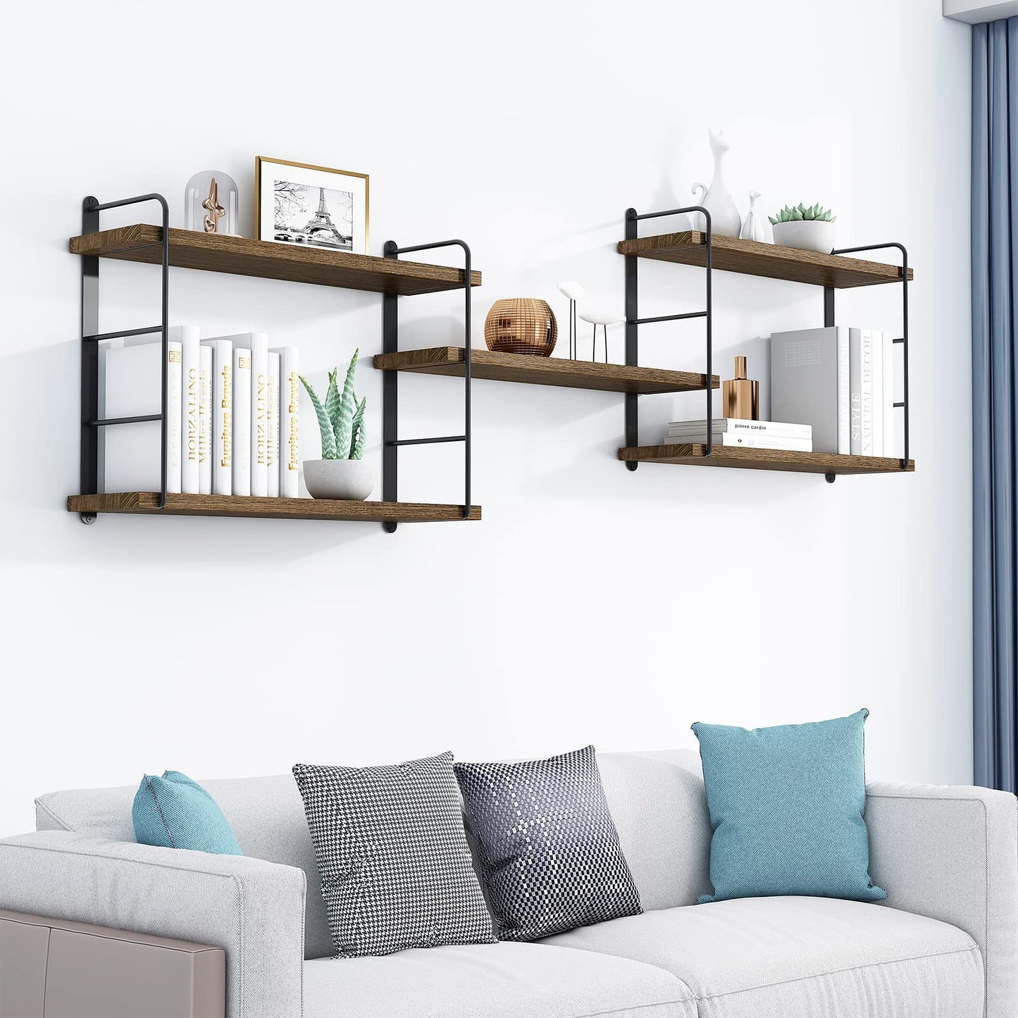 MXCSE Wall Shelves, Wall Mounted Bookshelves, DIY Floating Shelves for Wall, Wood Hanging Book Shelves for Room, Bedroom, Living Room, Easy Installation (Brown, 50W x 17H)