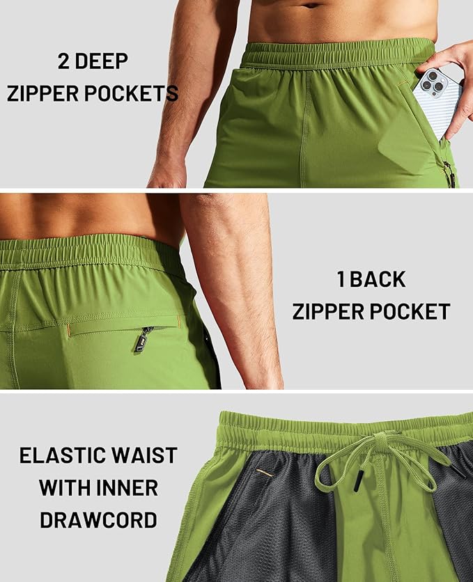 MIER Men's Quick Dry Running Shorts with Zipper Pocket, Elastic Waist Athletic Workout Exercise Fitness Shorts, 7 Inch