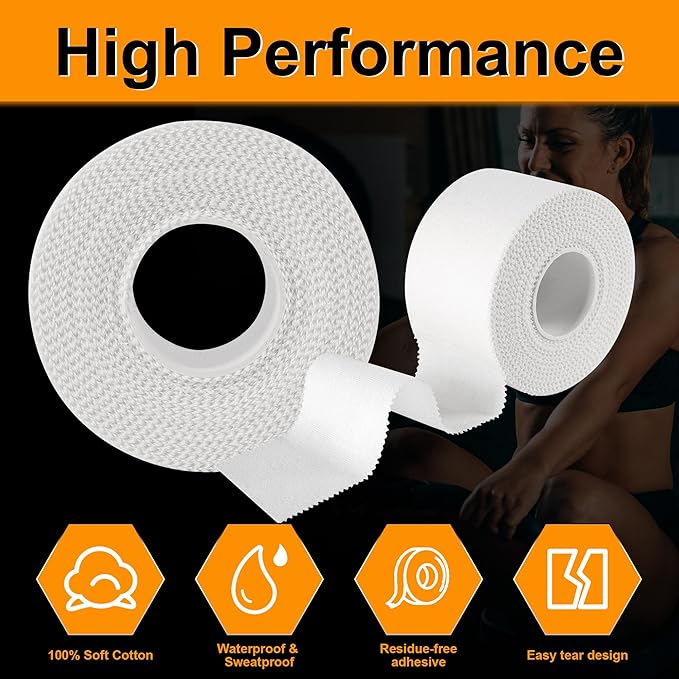 Athletic Tape 1.5in x 33ft (12 Pack Bulk) - No Residue Easy Tear White Sports Tape for Ankle & Wrist Support | Strong Zinc Oxide Tape for Athletes, Gymnastics, Training, First Aid Use
