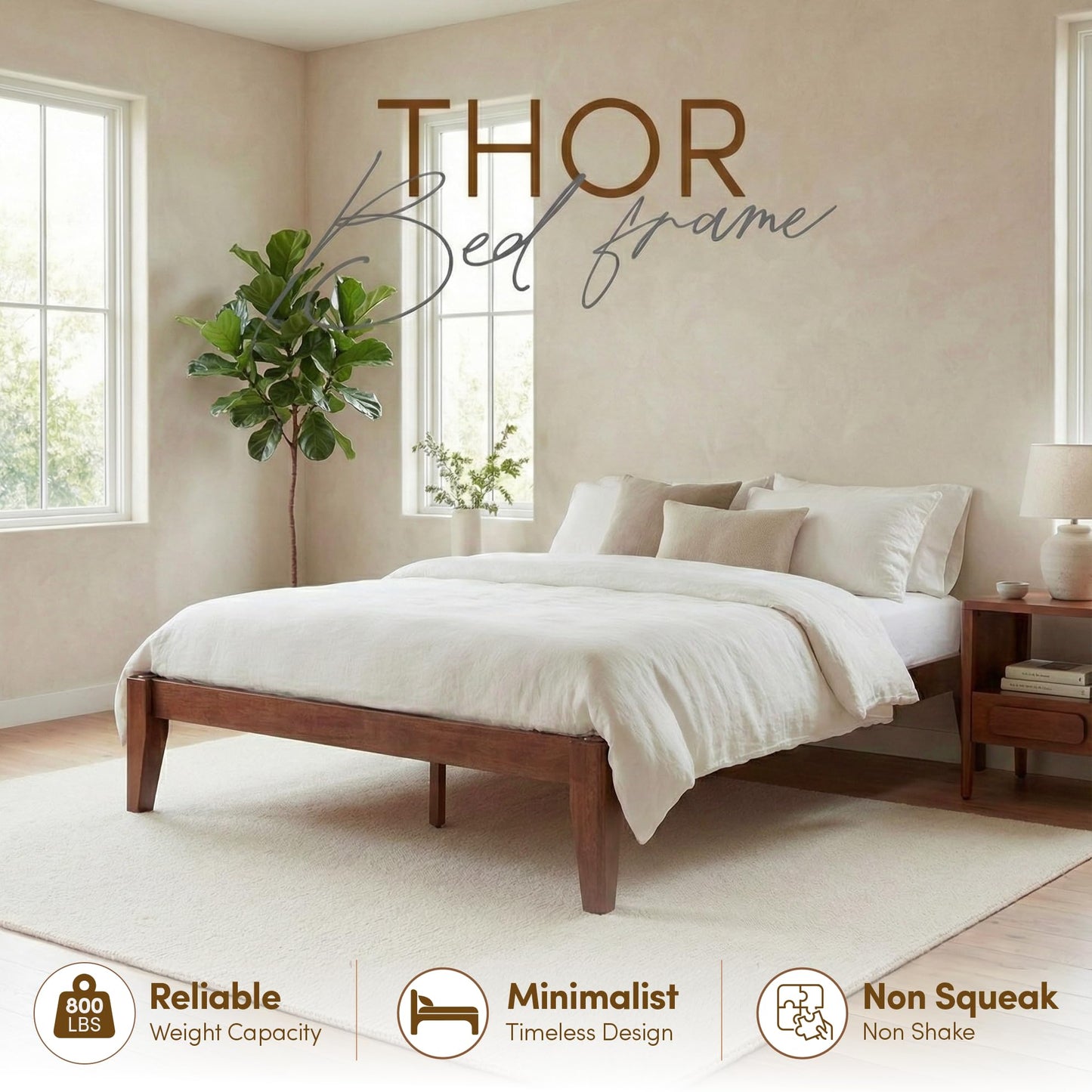 AllForWood Thor Premium Solid Wood Bed Frame Full, Japanese Joinery Bed Frame with Wood Slat Support, Platform Bed, No Box Spring Needed, Easy Assembly, Minimalist & Modern Style (Mahogany)