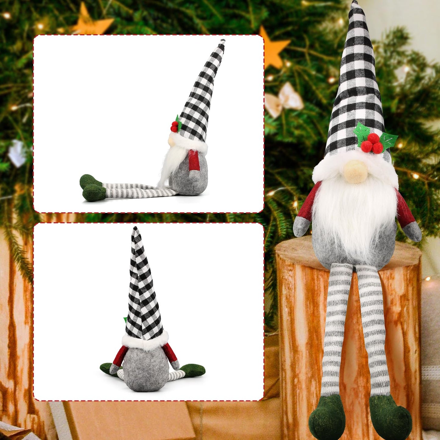 Teeker 3Pcs Christmas Gnomes Plush - Xmas Gnomes Santa Scandinavian Tomte Ornaments - Buffalo Check Plaid Christmas Doll - Xmas Decorations for Home, Office, Indoor for Women, Gnomes Lovers