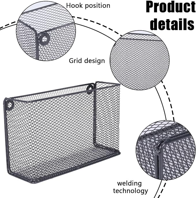 Foil and Plastic Wrap Organizer, Metal Grid Cabinet Door Organizer for Pantry Storage, Self-Adhesive Aluminum Foil Storage Holder with No-Drill Wall Mount for Kitchen Cabinets, Black