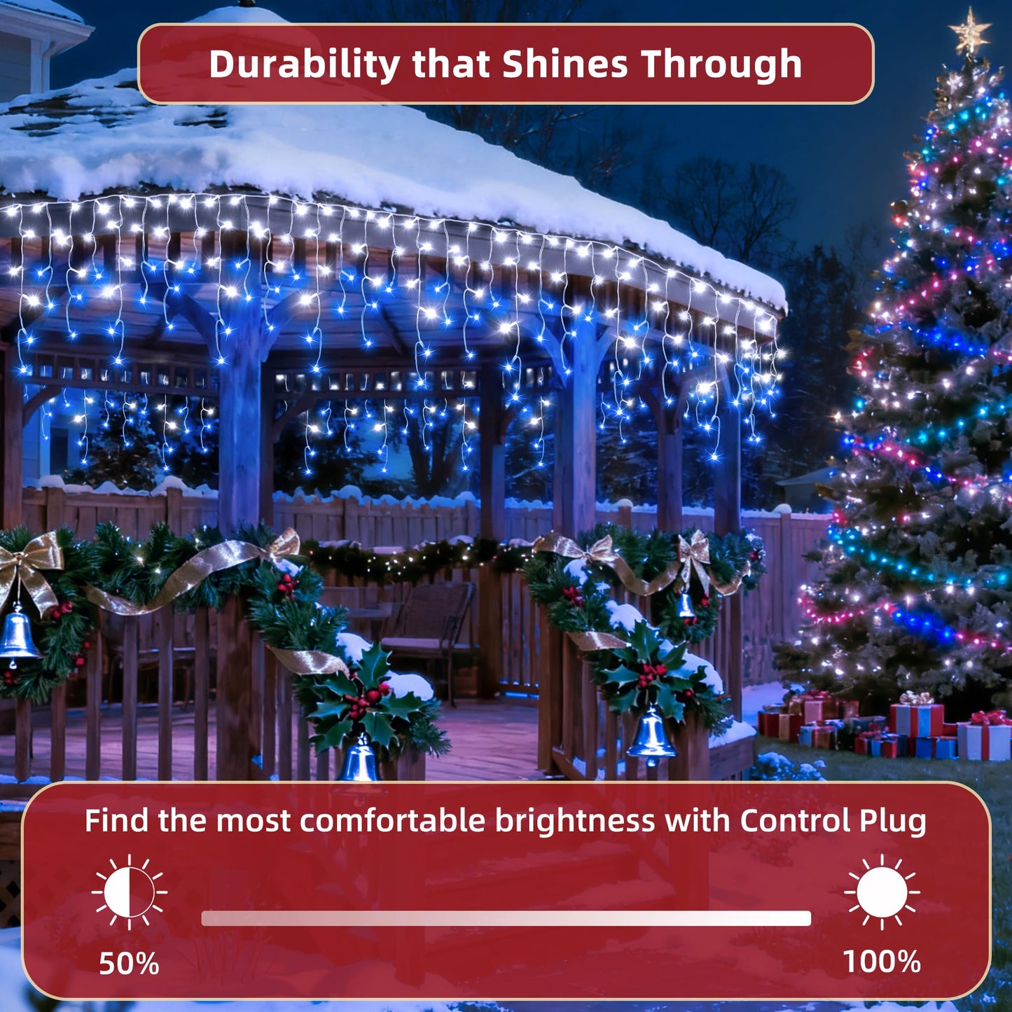 612 LED 60ft Christmas Lights with 136 Drops, 12 Lighting Modes Blue & White Christmas Decoration Twinkling Lights Dimmable, Timer Outdoor Waterproof Fairy Lights for Indoor Garden House Eaves Roof