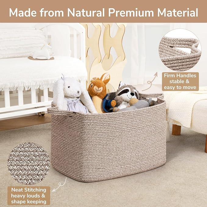 Goodpick Blanket Basket, Woven Baskets for Storage, Extra Large Storage Basket for Clothes, Toys, Dirty Clothes Basket for Laundry, Living Room, 23.6" x 15.7" x 13.8", Brown, 85L