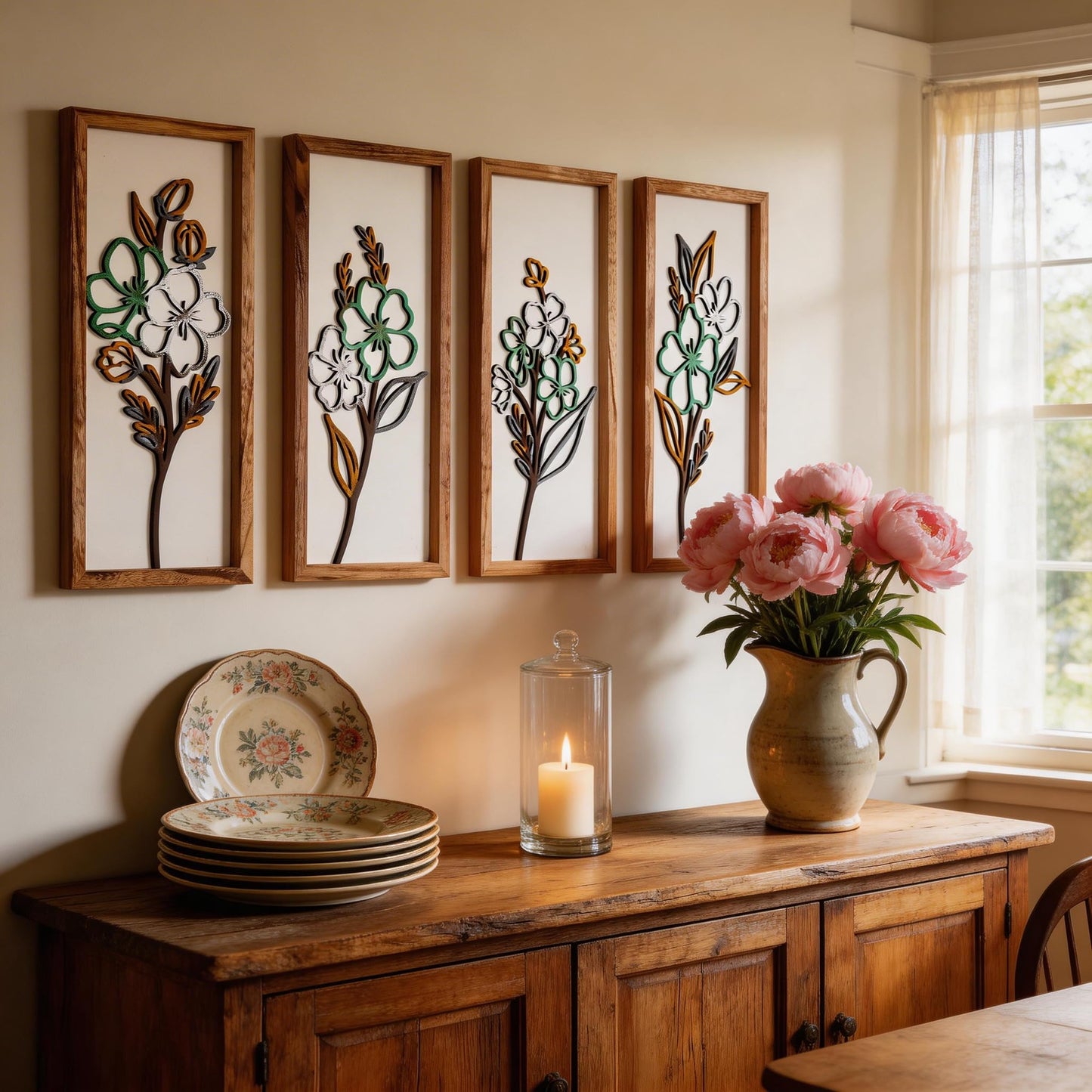 3D Wooden Framed Floral Wall Art 16 inch Ready-to-Hang Set Stylish Painting for Bathroom Living Room Kitchen Boho Botanical Farmhouse Decorations Gift Idea