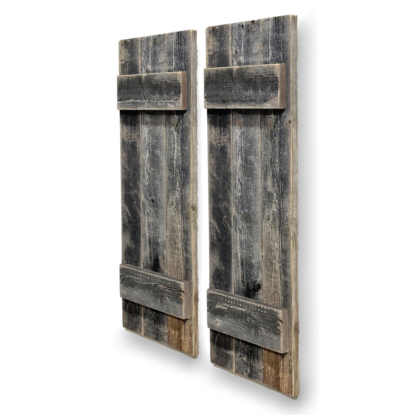 Rustic Revival | Rustic Shutters Made from 100% Reclaimed Weathered Wood – Set of 2 – Farmhouse Barnwood Style Wall Decor – Real Wood Handmade in The USA (11"x30")
