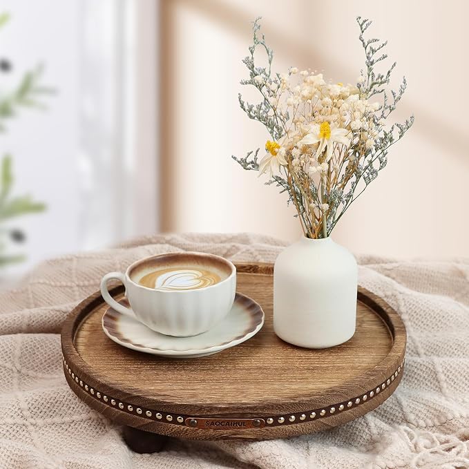 Decor Decorative Round Tray 11.81in for Home Decor for Coffee Table Farmhouse Kitchen Table Living Room Bathroom Centerpiece Tray Decor
