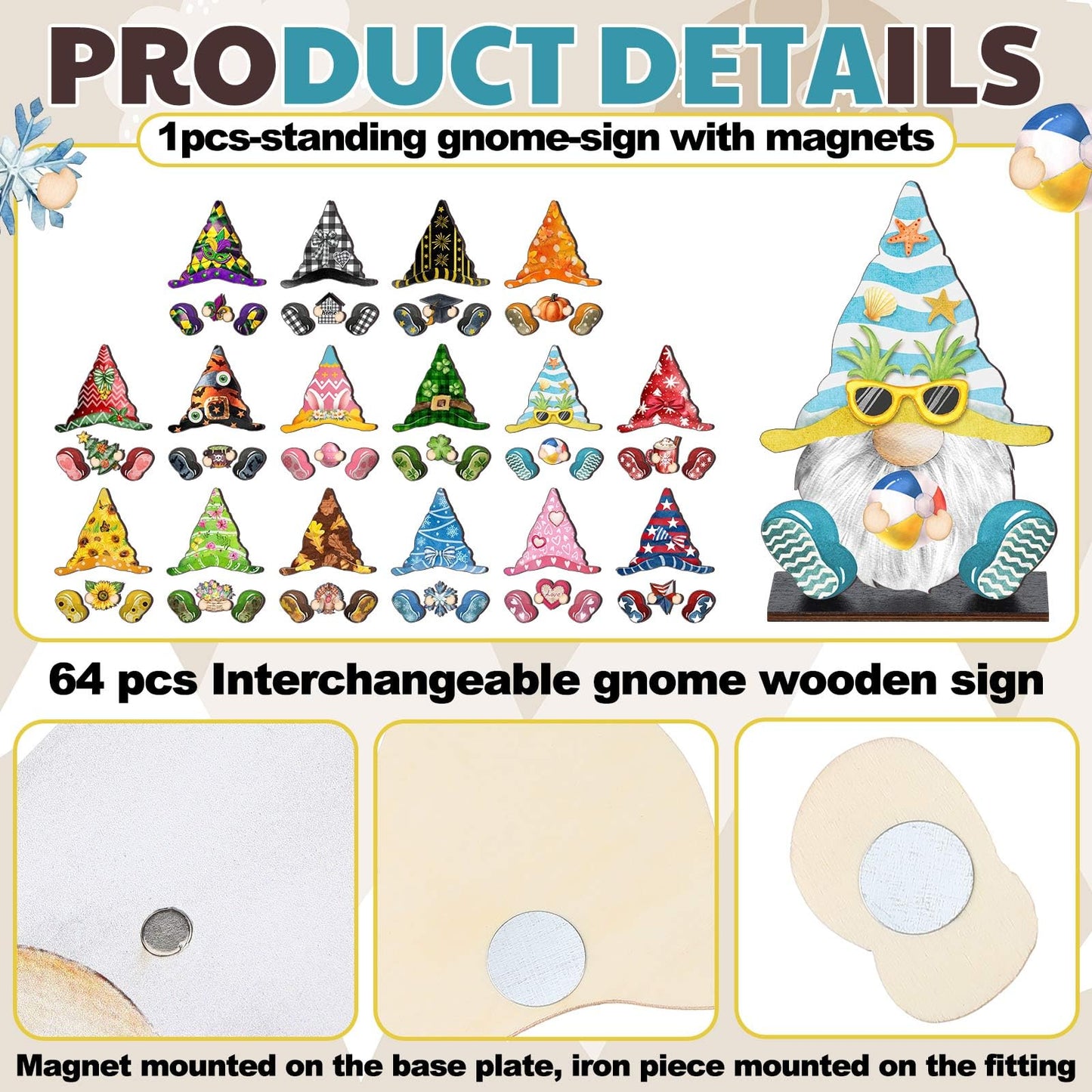 Blulu 34 Pcs Interchangeable Wooden Gnome Decor Summer 4th of July Patriotic Gnomes Welcome Sign Holiday Seasonal Tiered Tray Decor with Magnet Pieces for Gifts Decorations (Vivid)