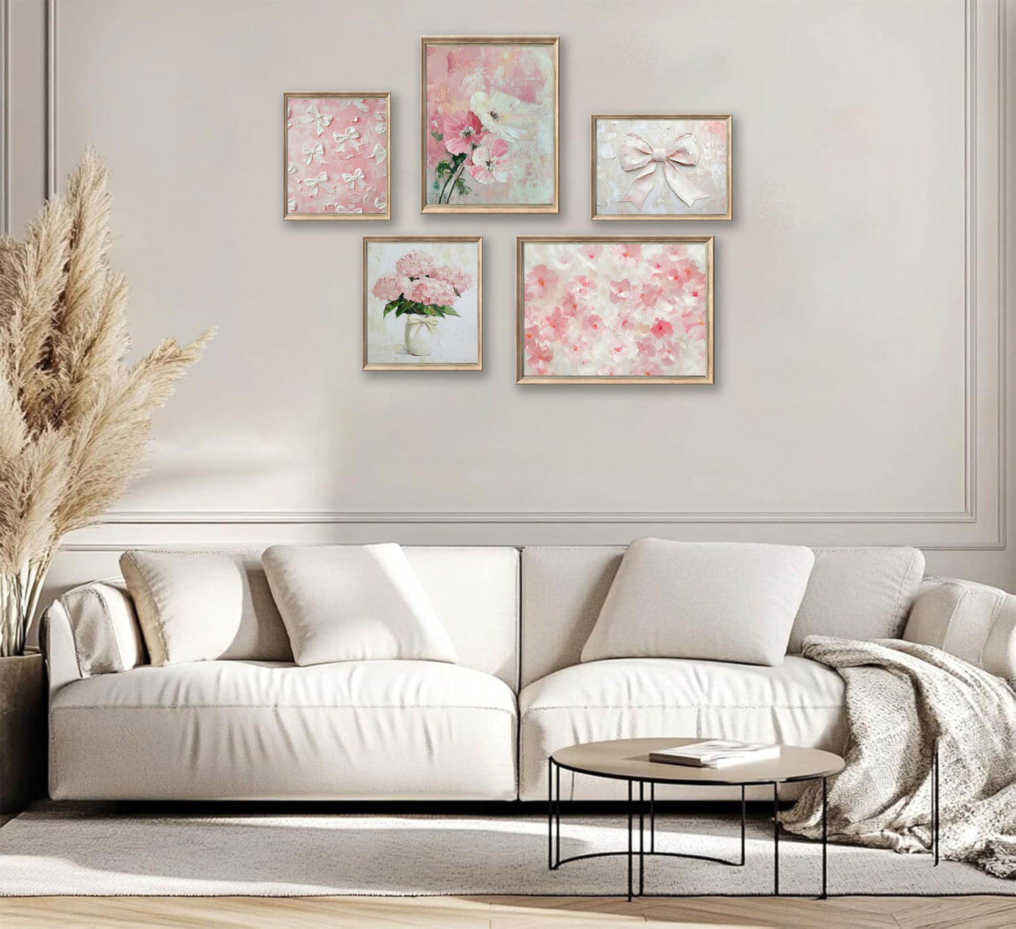 YFTTRYZ 5Pcs Pink Nursery Flower Wall Art Floral Bow Wall Decor Pink Hydrangea Posters Coquette Aesthetic Pictures Girl Room Prints for Girls Bedroom Dorm Apartment Home Unframed