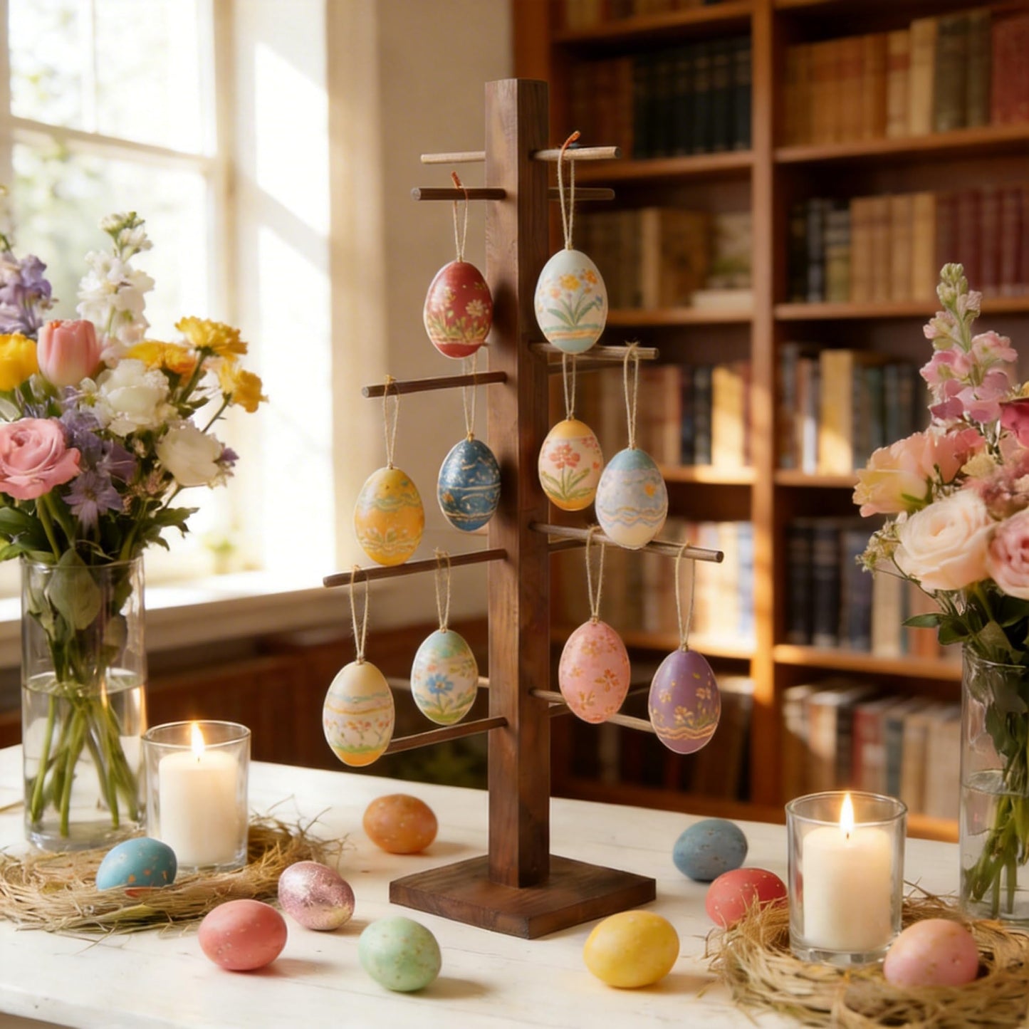 32 inch Easter Farmhouse Ornament Tree Display Stand Artificial Easter Egg Display Tree Tabletop Decor Wood Rustic Trees for Wedding Anniversary Christmas Birthday Farmhouse Party Home Decoration