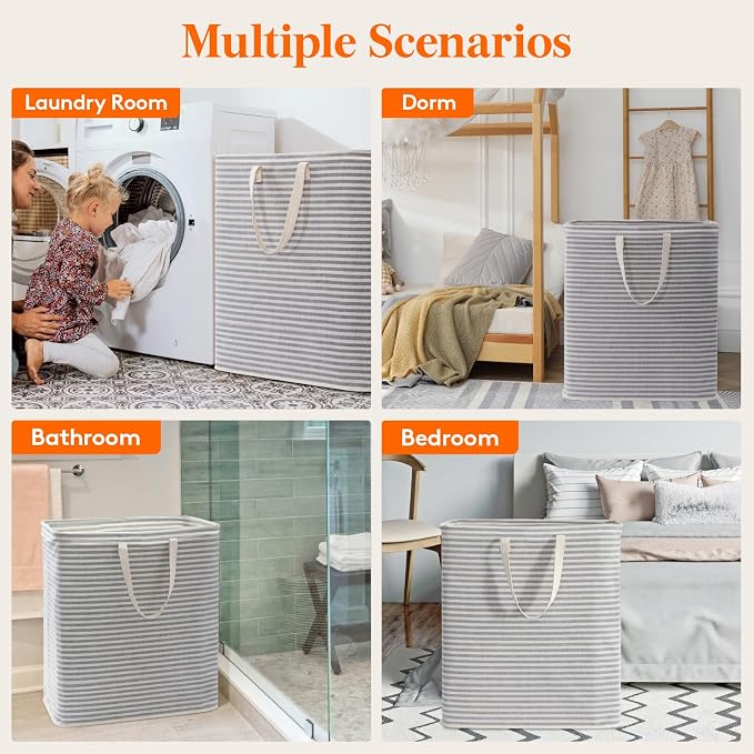 Lifewit 105L Large Collapsible Laundry Hamper, Tall Foldable Dirty Clothes Baskets Waterproof, Freestanding Design with Easy Carry Handles in Dorm Bedroom Bathroom College, Grey