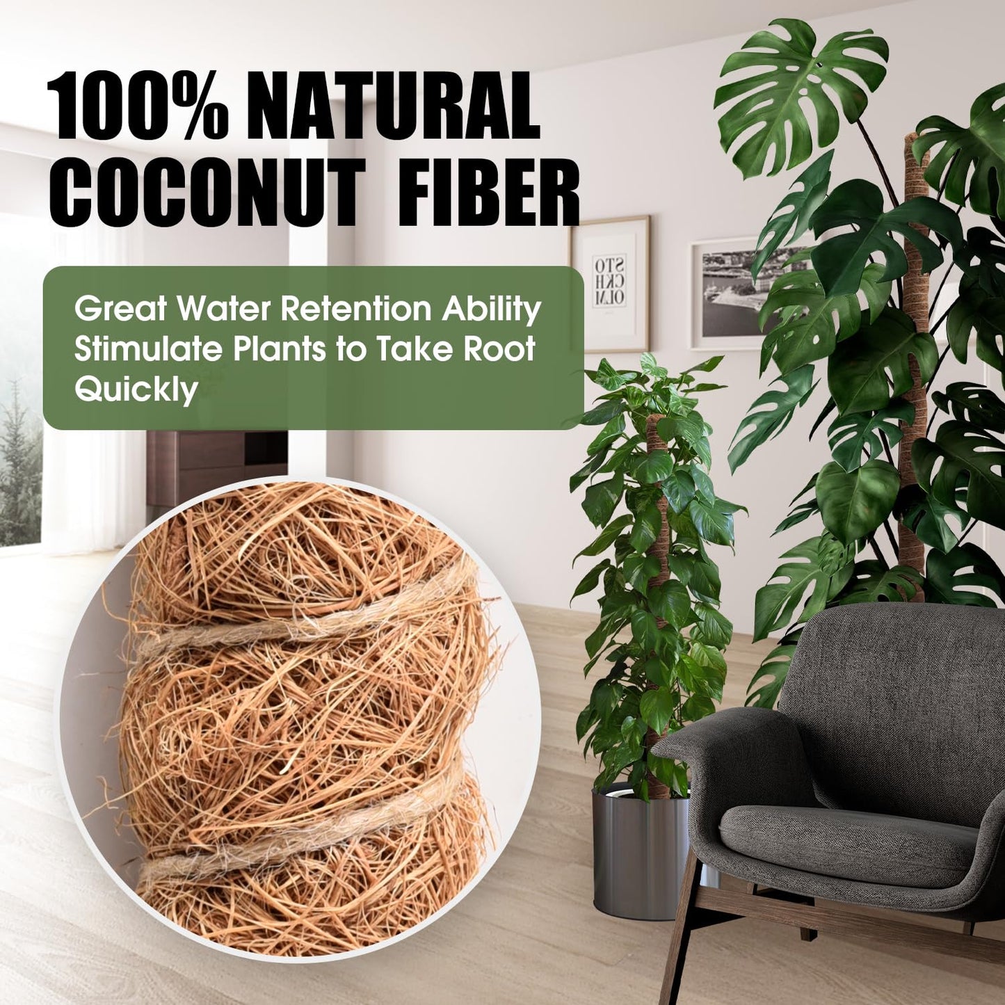 3 Pack Moss Pole, 50 Inch Moss Poles for Climbing Plants Stakes Indoor Monstera Support Tall Large Bendable Long Coco Coir DIY for Potted Plants, Pothos, Philodendron