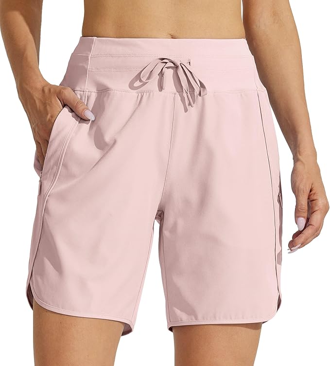 Willit Women's 7" Athletic Running Shorts Long Workout Hiking Shorts Quick Dry High Waisted Active Zipper Pocket(Medium)