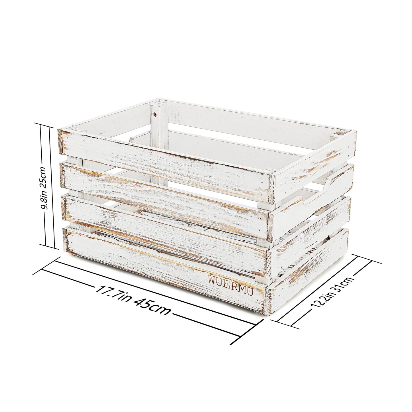 WUERMU White Wooden Crates are Suitable for Storage, Milk Crates, Wine Crates, Festival Decorations, Camping, and Other Multi-Purpose. They are Sturdy and Durable, set of 2 Length of 17.7 inches.