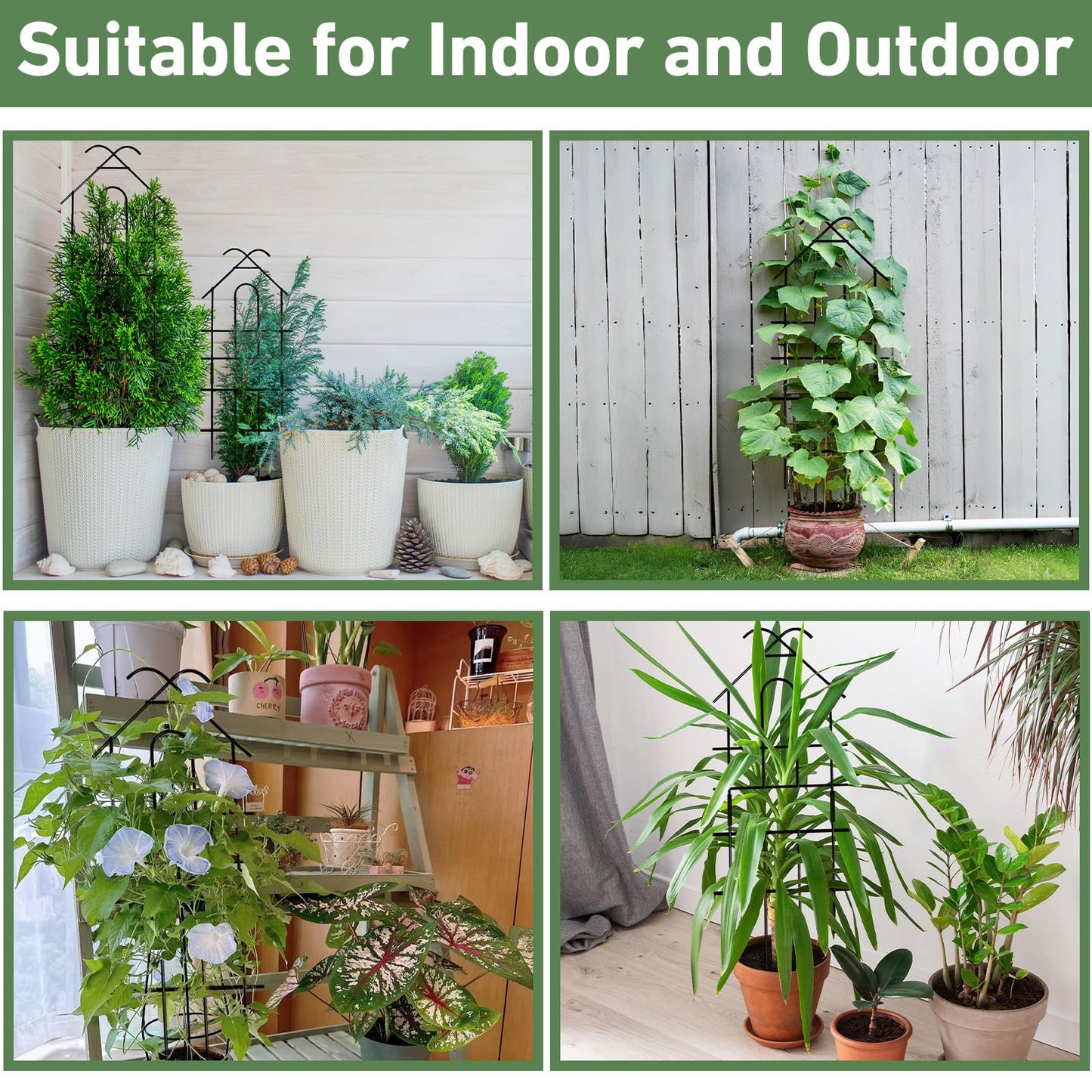 Xeeol 23in Plant Trellis for Potted Plants, Expandable Metal Garden Trellis for Climbing Plants with Ties, Plant Supports for Indoor Plants Hoya Pothos Ivy, 4P