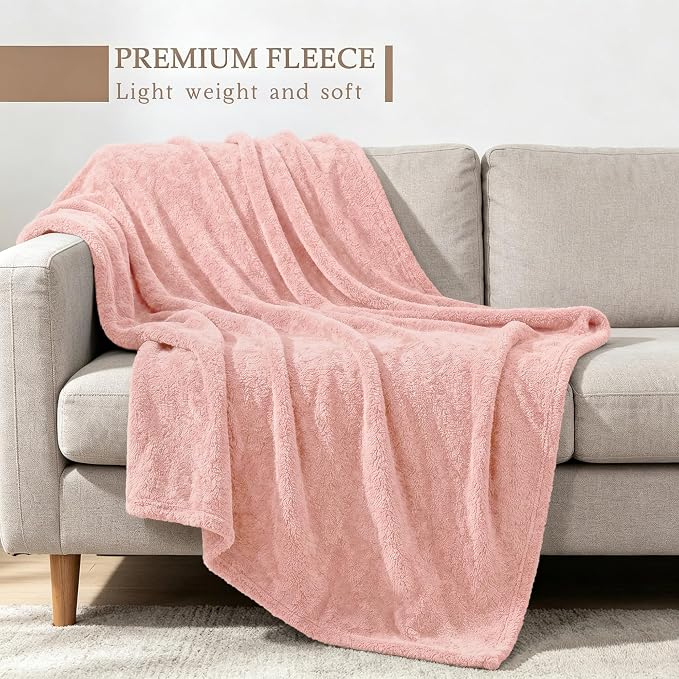 Exclusivo Mezcla Fleece Light Pink Throw Blanket for Couch Sofa, Ultra Soft, Lightweight and Fluffy Blankets for Women, All Season, 50x60 Inches