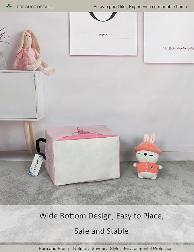 Rectangular Pink Princess Castle Storage Bin, Decorative Canvas Laundry Basket with Dual Handles, Foldable Household Organizer for Girls Bedroom Dorm