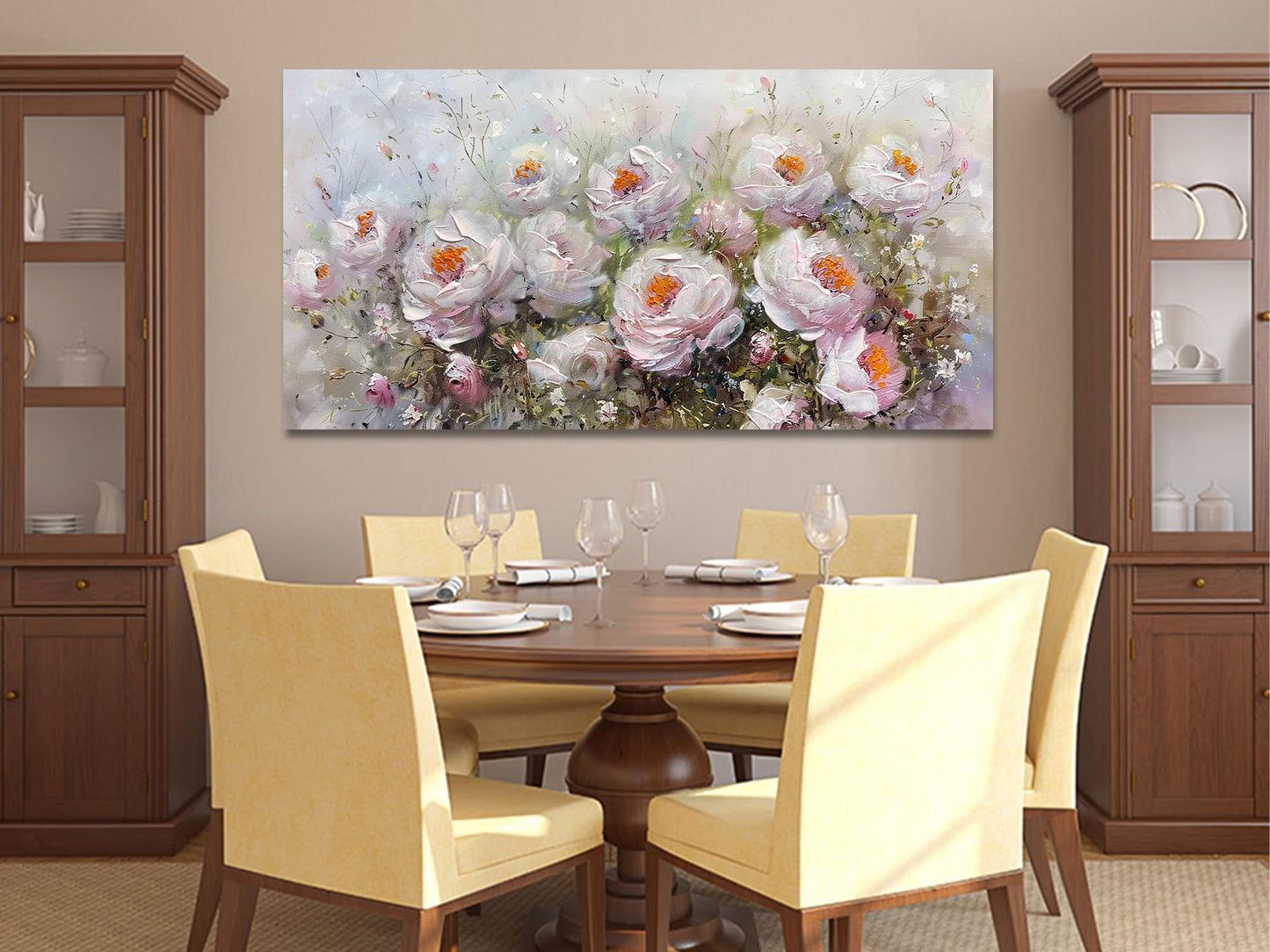 Anolyfi Textured Floral Painting Wall Decor, Flowers Canvas Wall Art Elegant Aesthetic Wall Art Decor for Living Room Bedroom Dining Room Hallway Office Home 48"x24"