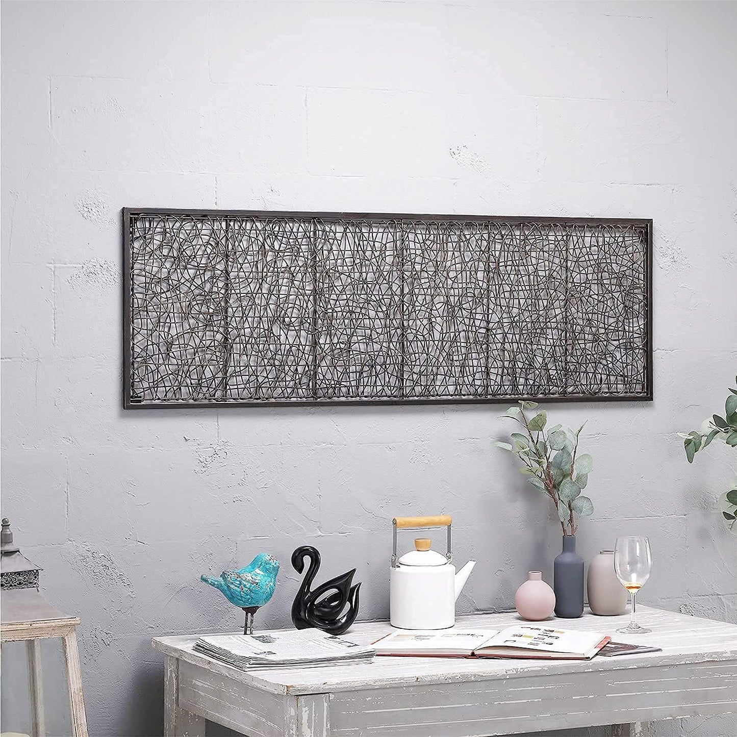 WEMPOLU Metal and Rattan Wall Decor, 17" W x 54" H, Dark Bronze