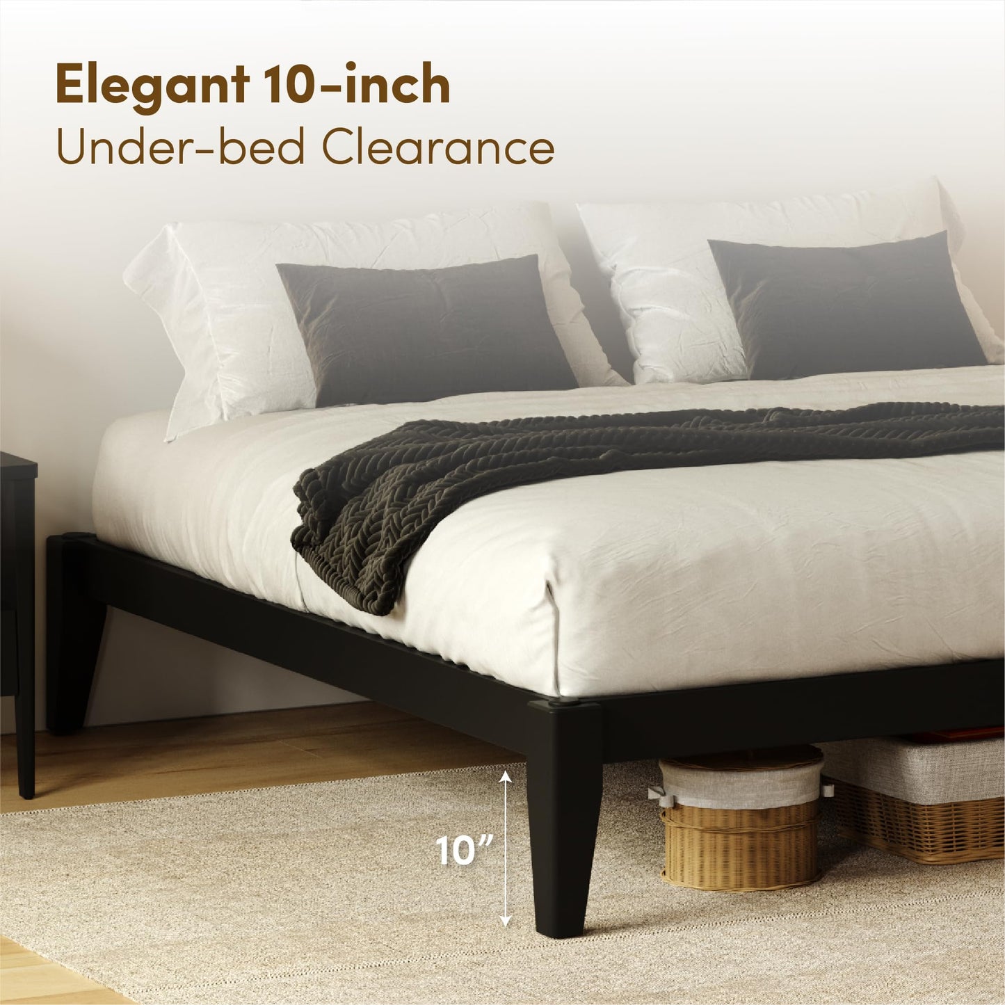 AllForWood Thor Premium Solid Wood Bed Frame Full, Japanese Joinery Bed Frame with Wood Slat Support, Platform Bed, No Box Spring Needed, Easy Assembly, Minimalist & Modern Style (Midnight Charcoal)