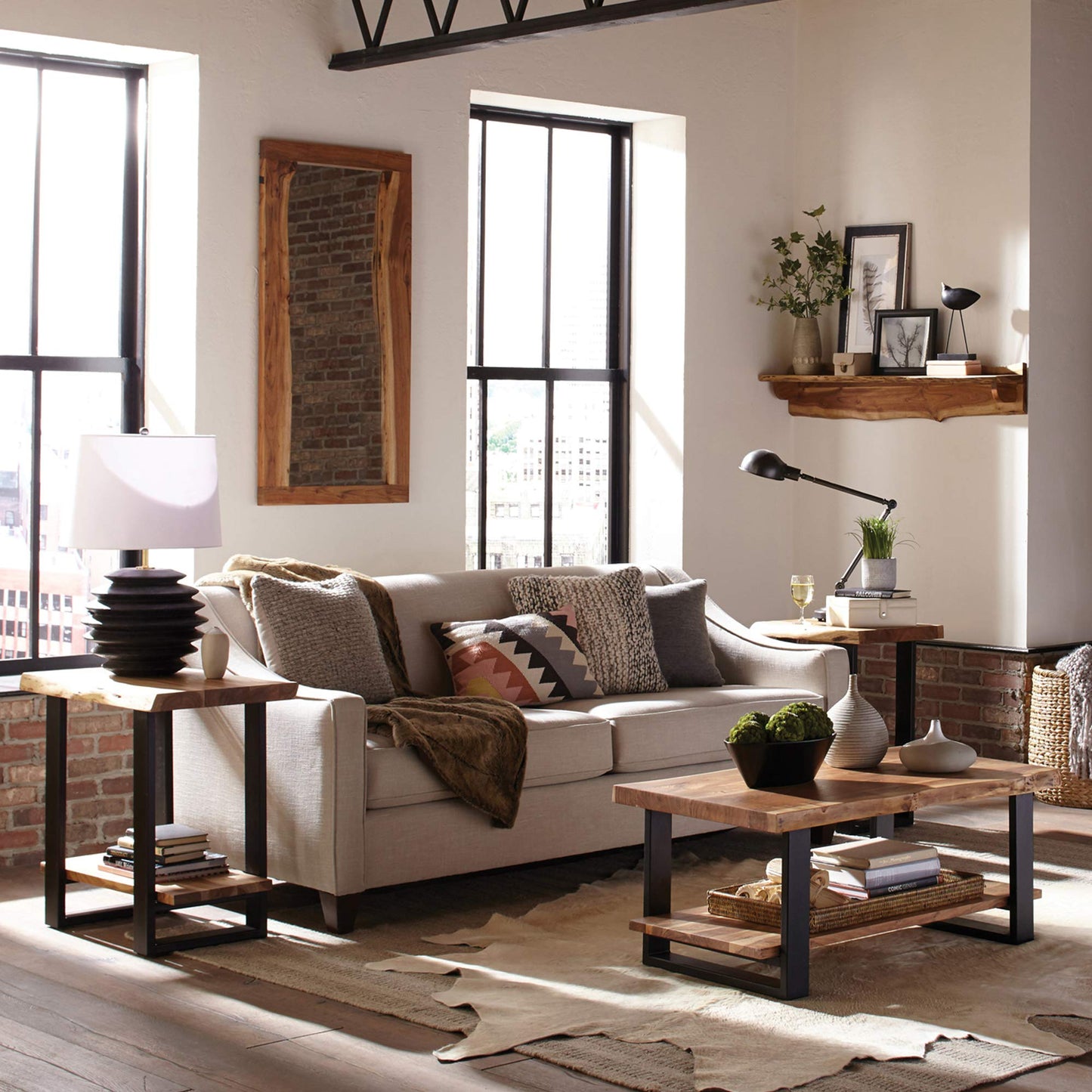 Alaterre Furniture Alpine Natural Live Edge 42" Coffee Table and Set of 2 End Tables
