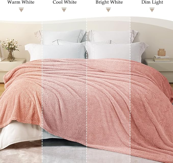 Exclusivo Mezcla Fleece Bed Blankets Queen Size, Ultra Soft, Lightweight and Fuzzy Dusty Pink Blanket for Women, Home Decor, 90x90 Inches
