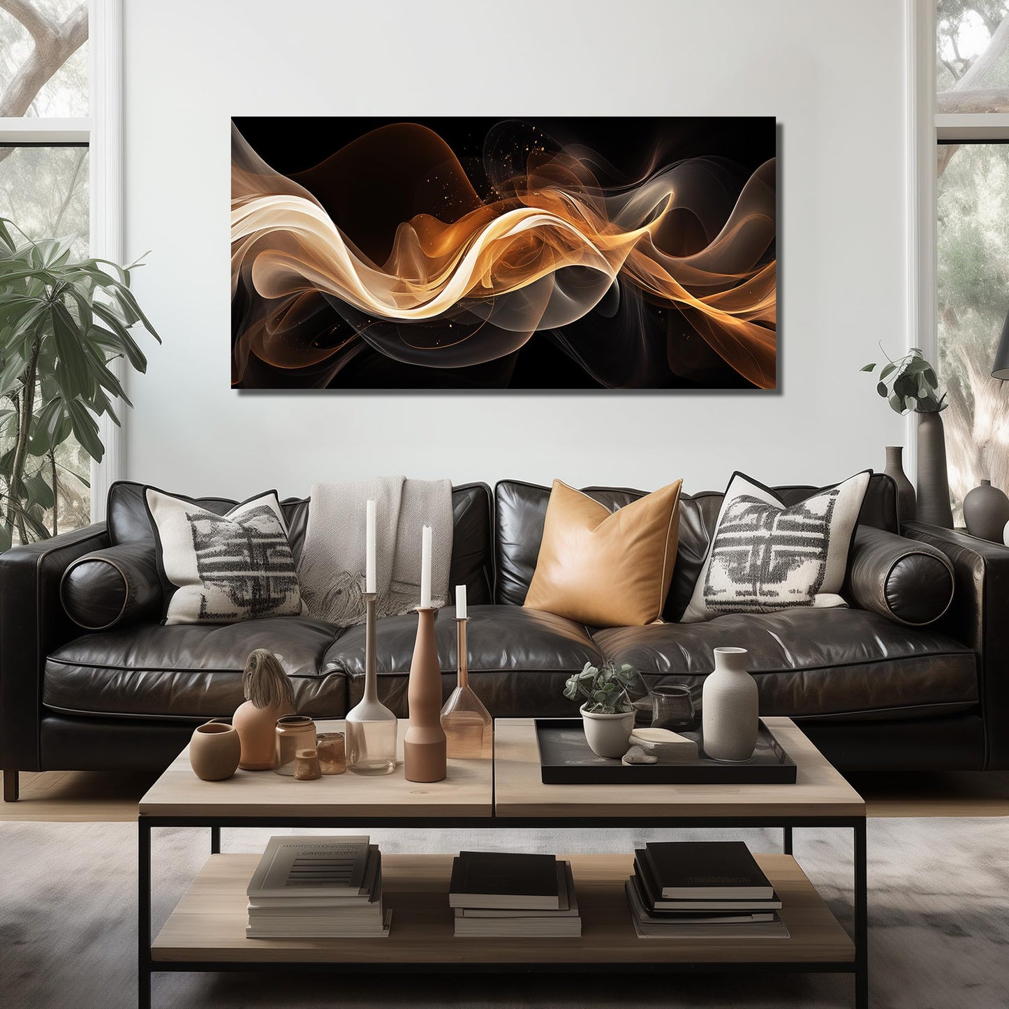 JuhaiArt Abstract Art Prints Bedroom Gold Wall Decor Black Wall Picture for Living Room Home Office 29" x 59" Lines Poster Artwork