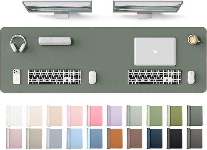 YSAGi Leather Desk Protector, Office Mat, Large Mouse Mat, Non-Slip PU Leather Blotter, Laptop Desk Mat, Waterproof Writing Pad for Office and Home(Dark Green, 63" x 17.2")