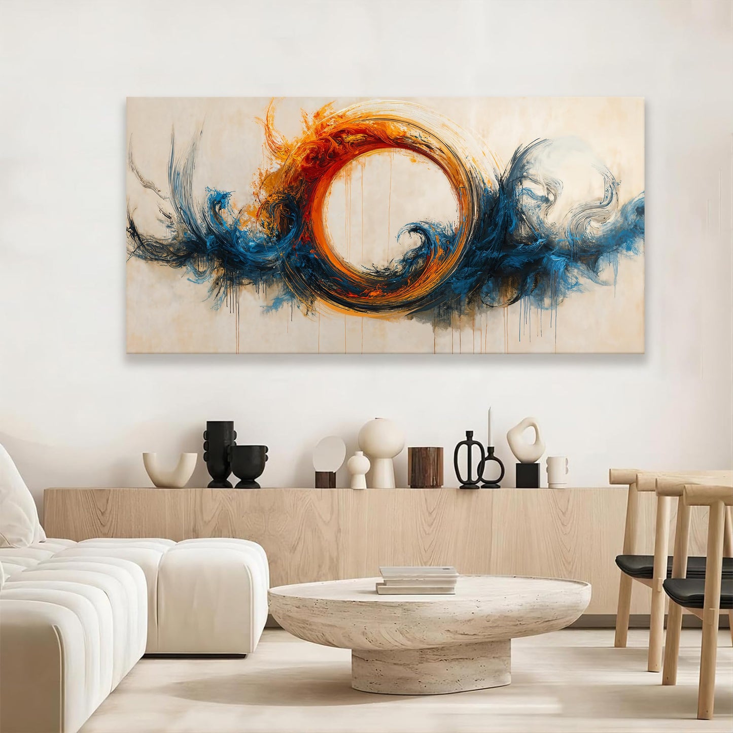 I@U Large Wall Art For Living Room Modern Abstract Wall Art Decor Ready To Hang Abstract Red Blue Circle Canvas Art Wall Decor For Bedroom Kitchen Dining Room Office Decoration 29x58 Inch