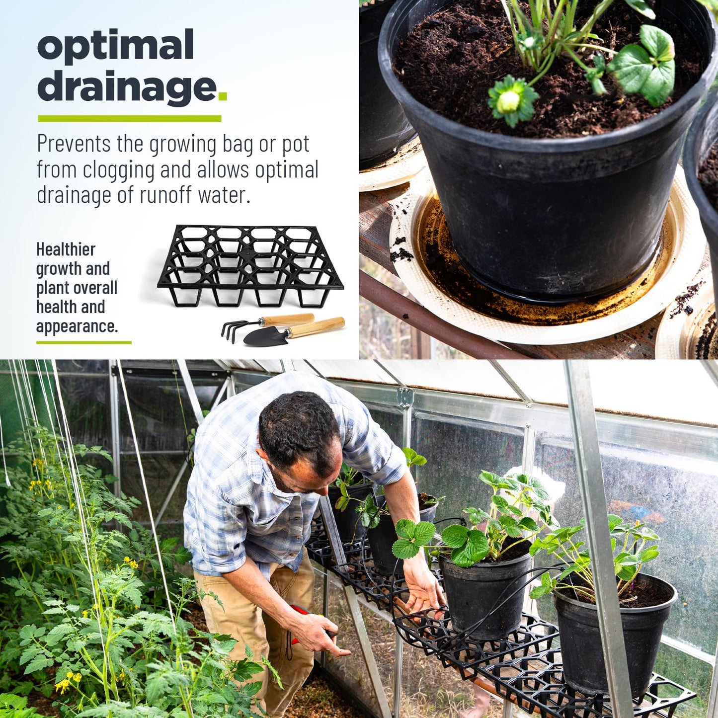 Cannrise Plant Riser – Modular Pot Spacer for Grow Bags, Planters & Containers – UV-Resistant Drainage Tray for Airflow, Root Health & Cleaner Surfaces (Standard Black, 7 Pack)