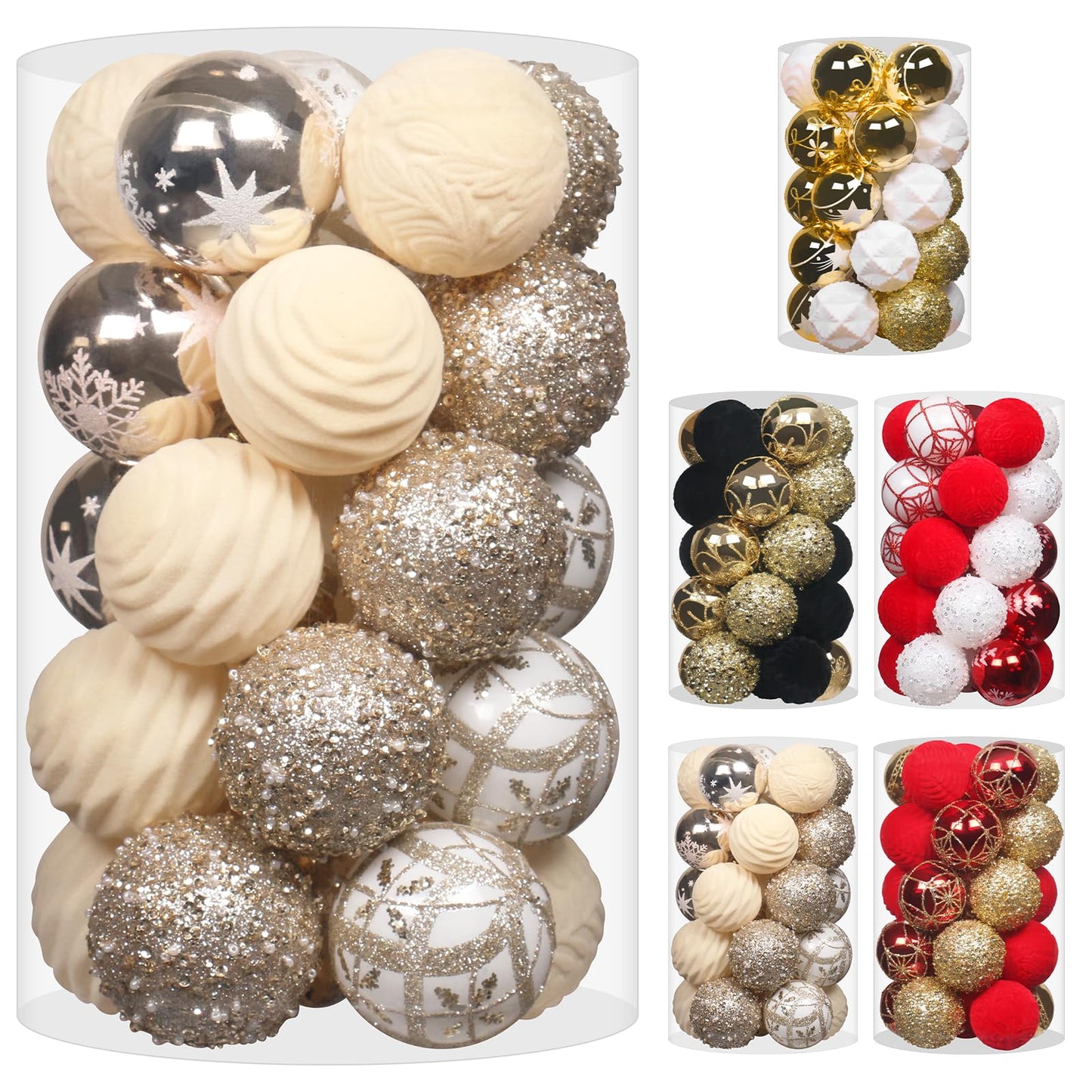 YINGQIWISH 2.36In Velvet Christmas Ball Ornaments, 25PCS Champagne Flocked Christmas Tree Hanging Decorations, for Home Holiday Wedding Indoor Xmas Party Decor.